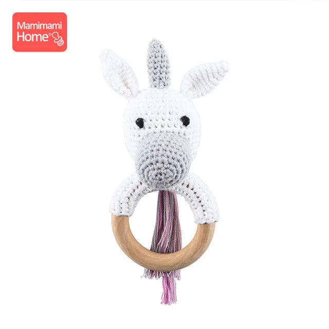 Wooden Crochet Baby Teether Rattle Toy, BPA-Free Infant Teething Toy for Newborns, Safe and Engaging Multi-Functional Design