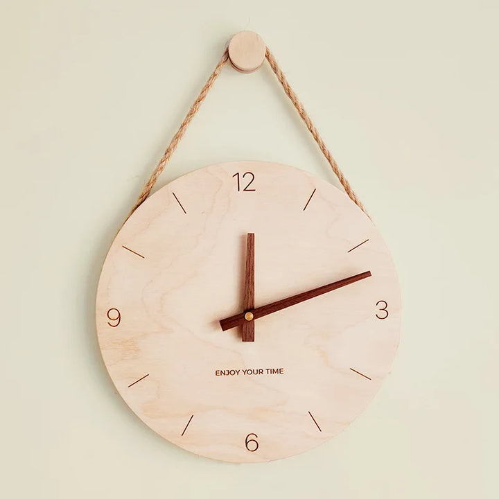 Wooden Wall Clock 12 Inch Hanging Rope Minimalist Round Clock Fall 2025 Rustic Home Decor Cozy Living Room Accent