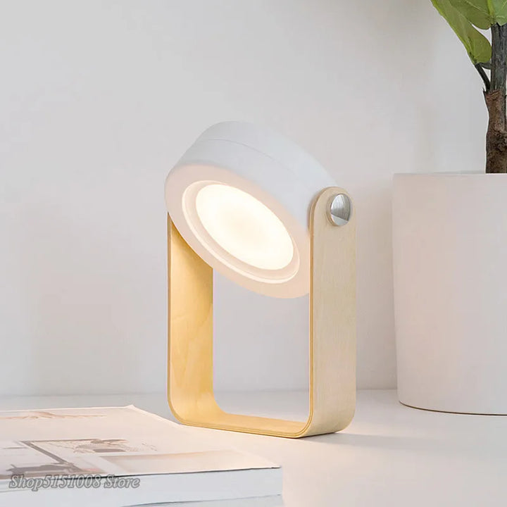 Creative Wood Handle Folding LED Night Light Lantern for Reading, USB Charging