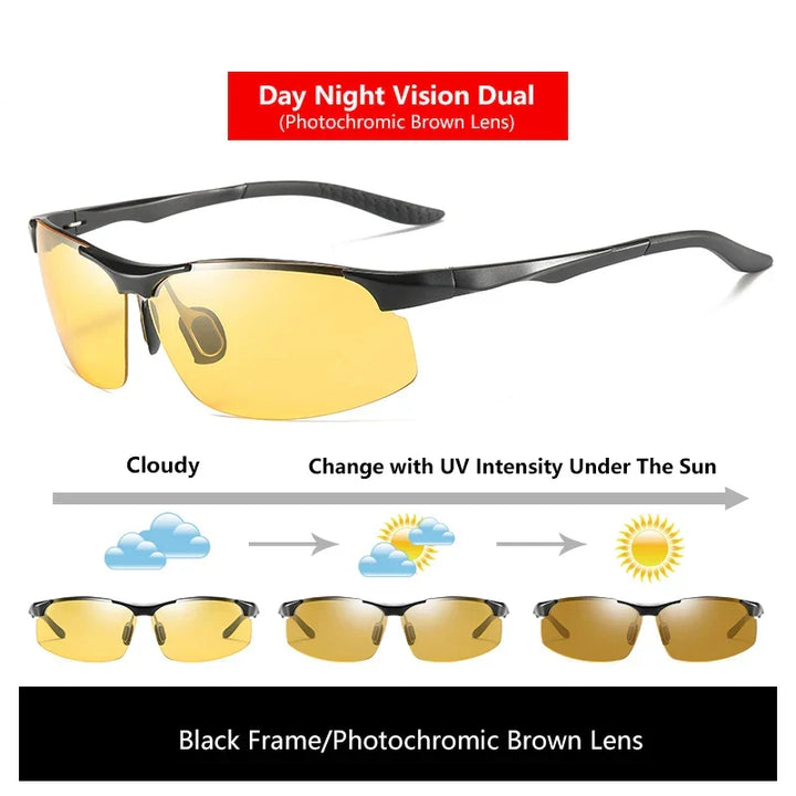 Sunglasses Photochromic Polarized UV400 Rimless Driving Glasses, Day Night Vision, Lightweight Frame VT2173