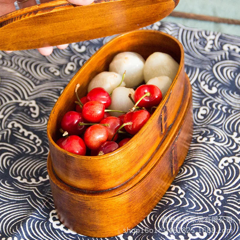 Wooden Japanese Style Bento Box Double-Layer Lunch Container for Workers &amp; Students
