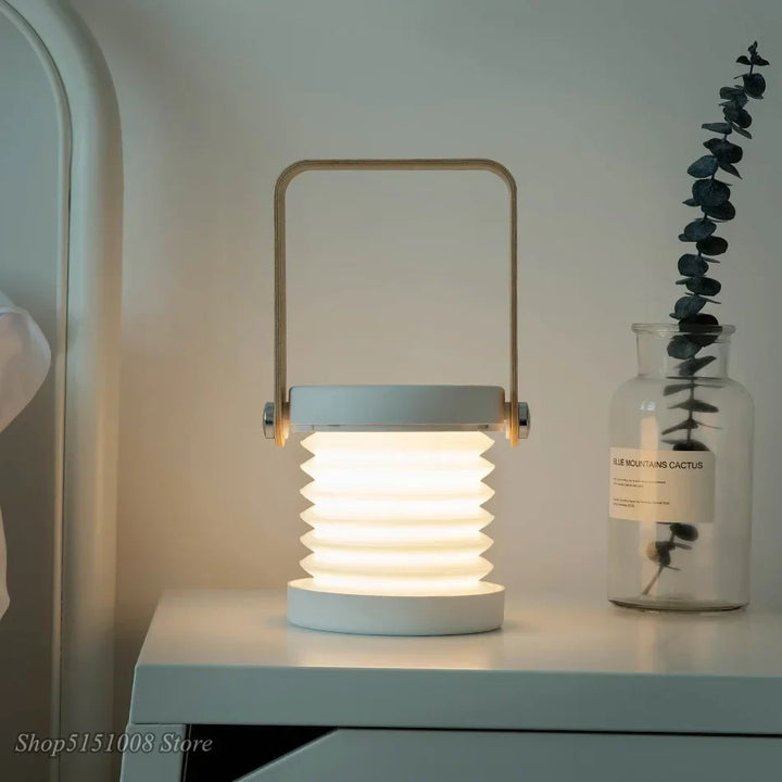 Creative Wood Handle Folding LED Night Light Lantern for Reading, USB Charging