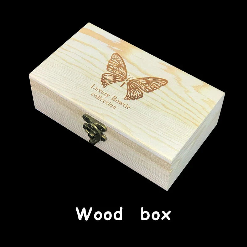 Green Birds Feather Bow Tie Set - Handmade Wood Gift Box for Men, Wedding Party