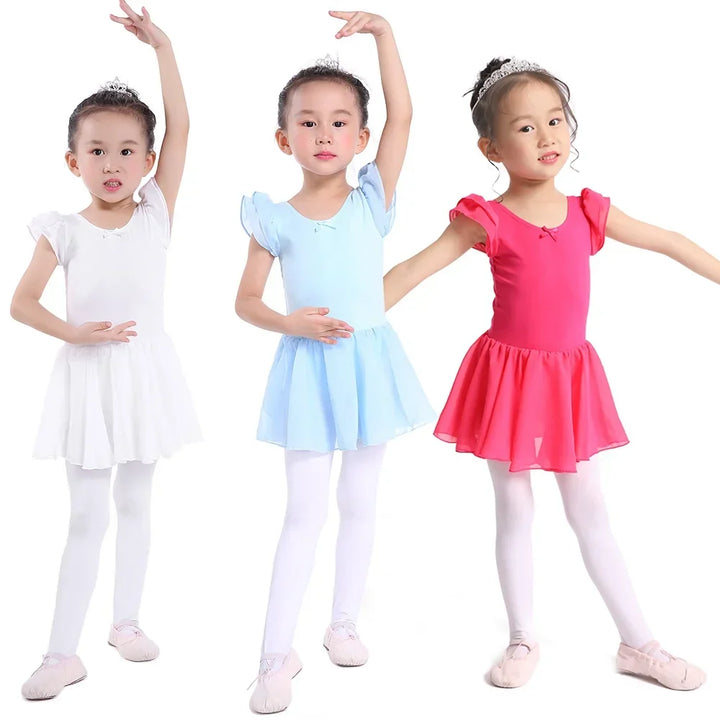 Soft girls ballet leotard with tutu - chiffon skirt, stretch fabric, for dance class