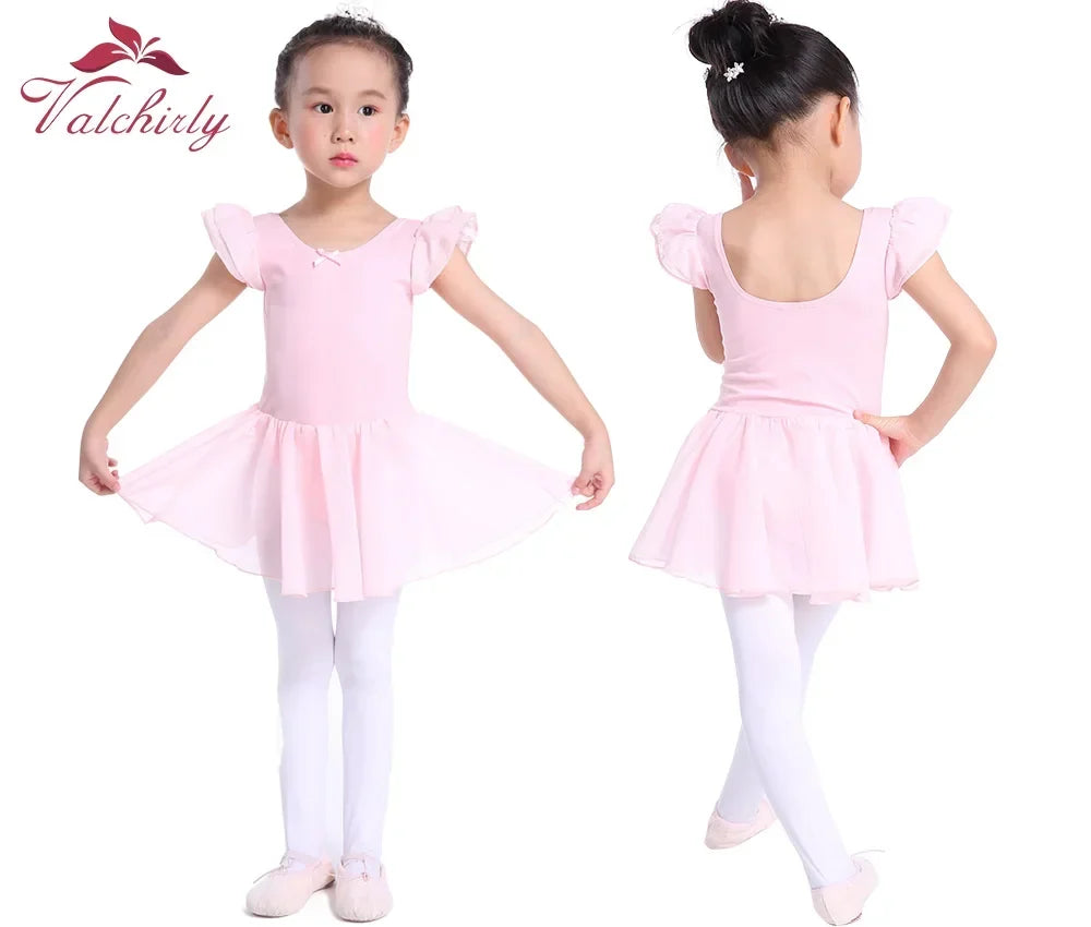 Soft girls ballet leotard with tutu - chiffon skirt, stretch fabric, for dance class