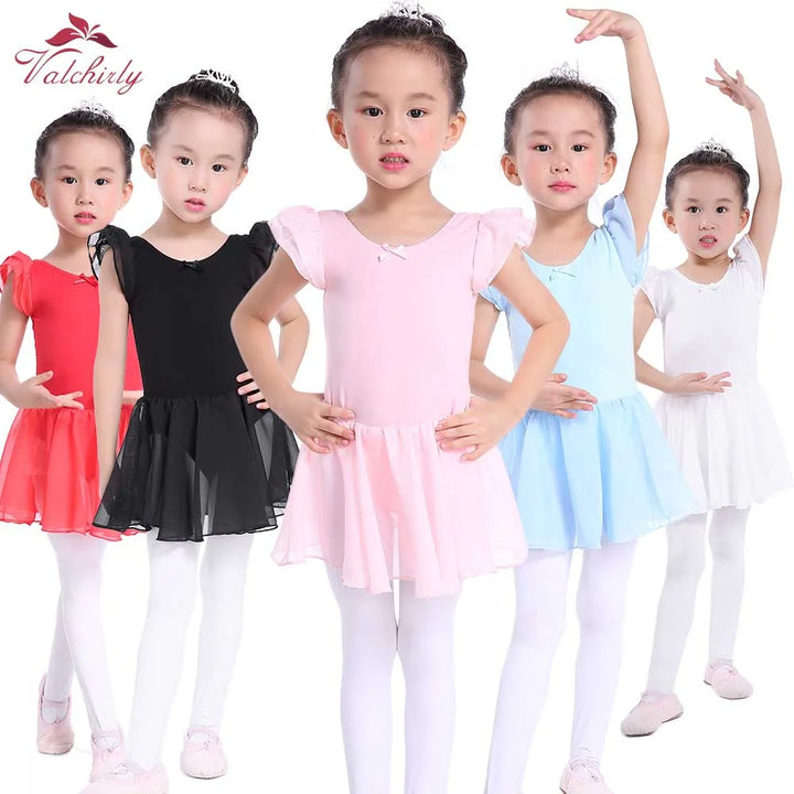 Soft girls ballet leotard with tutu - chiffon skirt, stretch fabric, for dance class