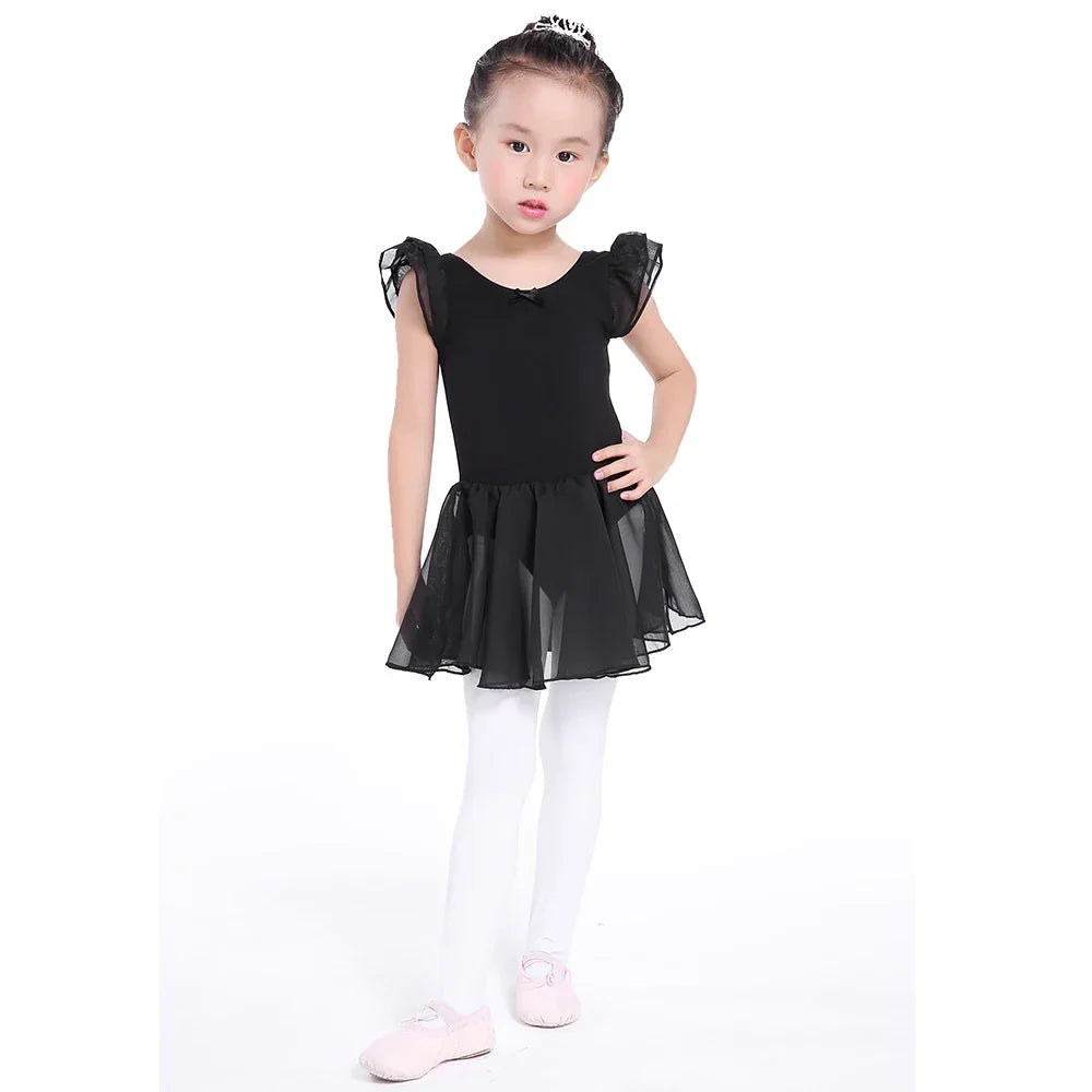Soft girls ballet leotard with tutu - chiffon skirt, stretch fabric, for dance class