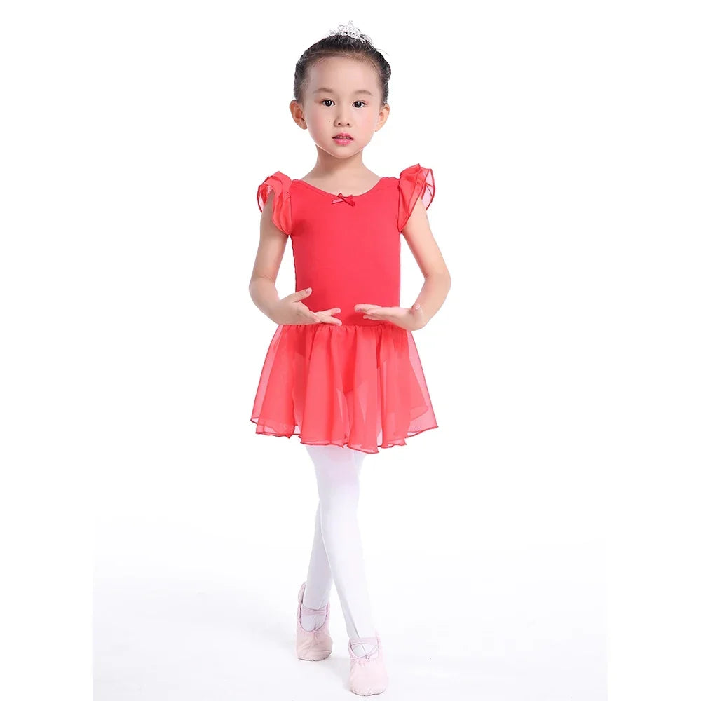 Soft girls ballet leotard with tutu - chiffon skirt, stretch fabric, for dance class
