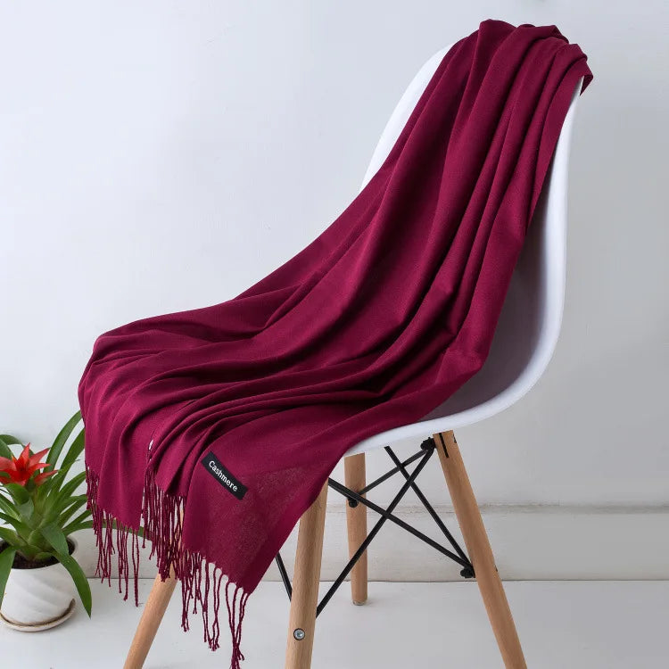 Warm Cozy Women Scarf - Long Fringe, Cashmere, Winter