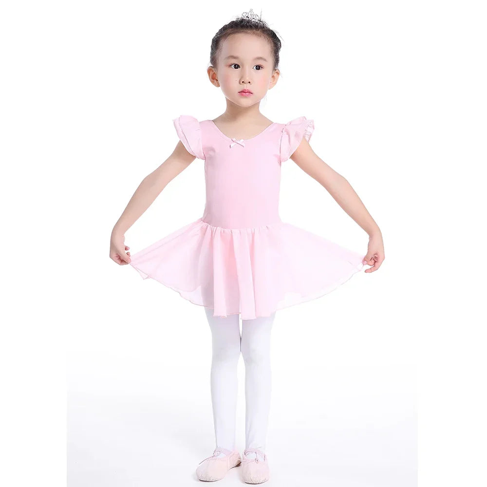 Soft girls ballet leotard with tutu - chiffon skirt, stretch fabric, for dance class