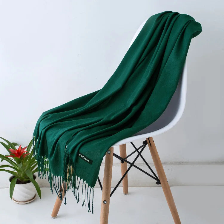Warm Cozy Women Scarf - Long Fringe, Cashmere, Winter
