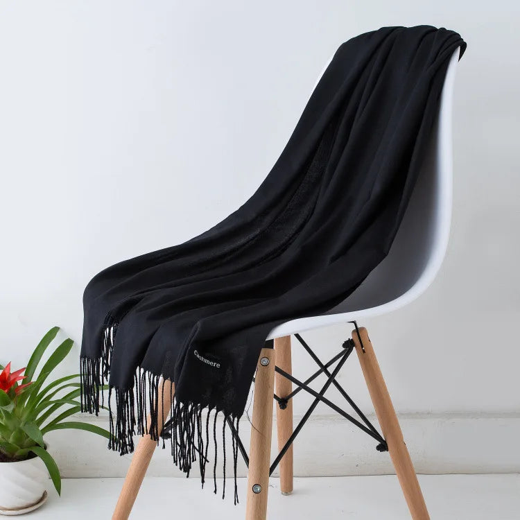 Warm Cozy Women Scarf - Long Fringe, Cashmere, Winter