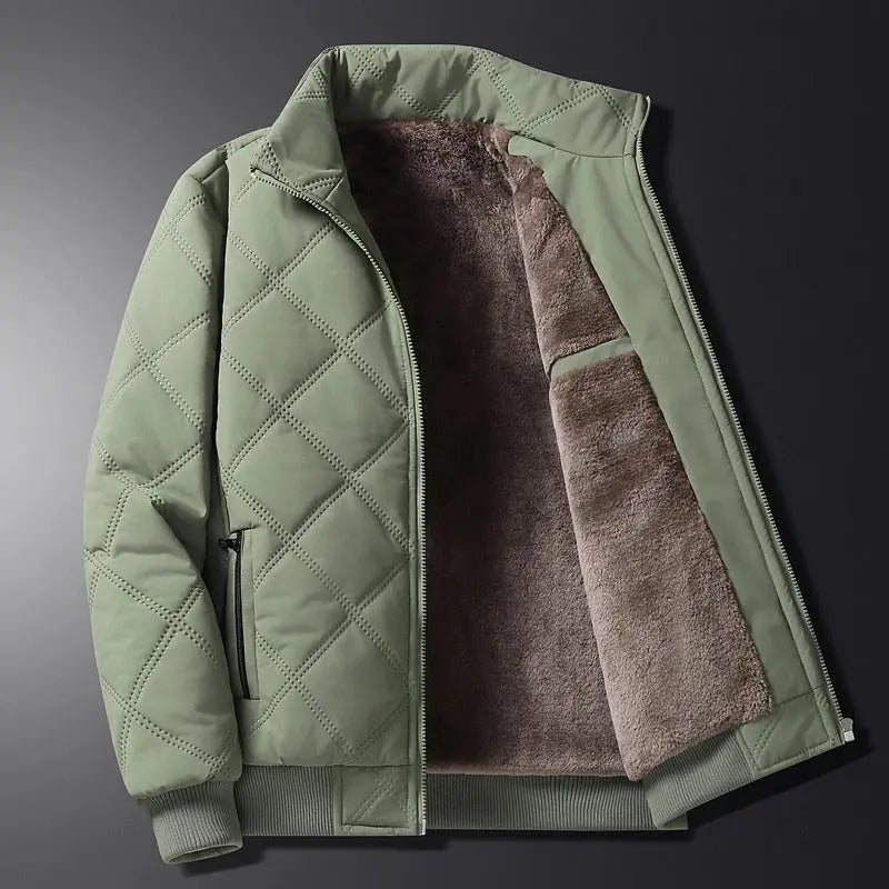 Windproof Men’s Jacket - Quilted Bomber Fleece Lined Hiking