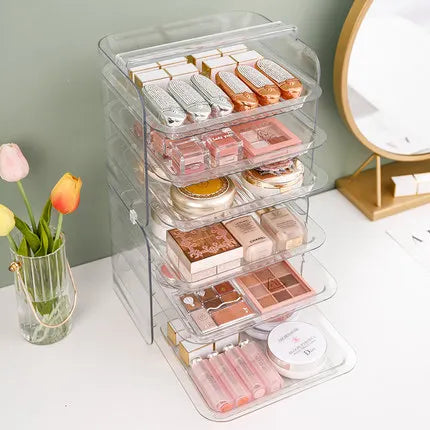3 Layers Cosmetic Storage Box - Dustproof Makeup Organizer for jewellery, Skin Care, Desktop