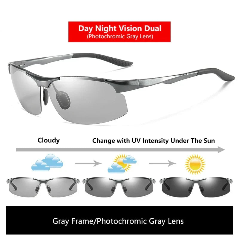Sunglasses Photochromic Polarized UV400 Rimless Driving Glasses, Day Night Vision, Lightweight Frame VT2173