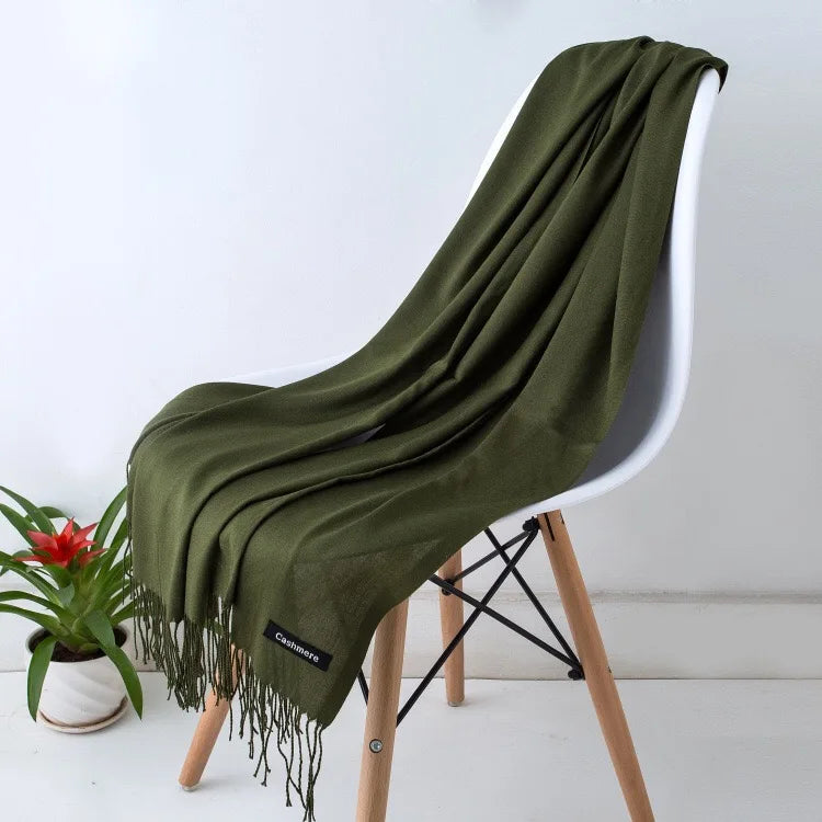 Warm Cozy Women Scarf - Long Fringe, Cashmere, Winter