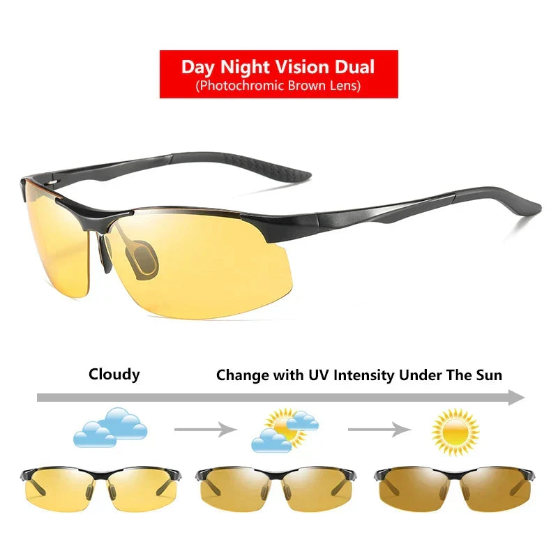 Sunglasses Photochromic Polarized UV400 Rimless Driving Glasses, Day Night Vision, Lightweight Frame VT2173