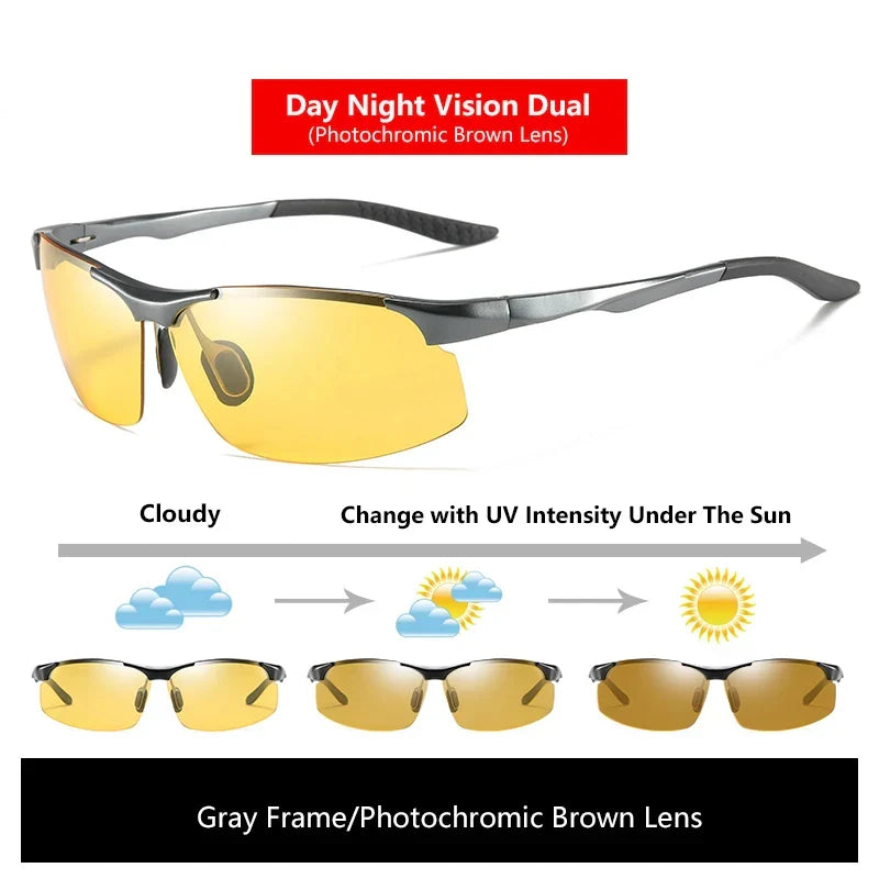 Sunglasses Photochromic Polarized UV400 Rimless Driving Glasses, Day Night Vision, Lightweight Frame VT2173