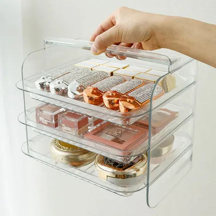 3 Layers Cosmetic Storage Box - Dustproof Makeup Organizer for jewellery, Skin Care, Desktop