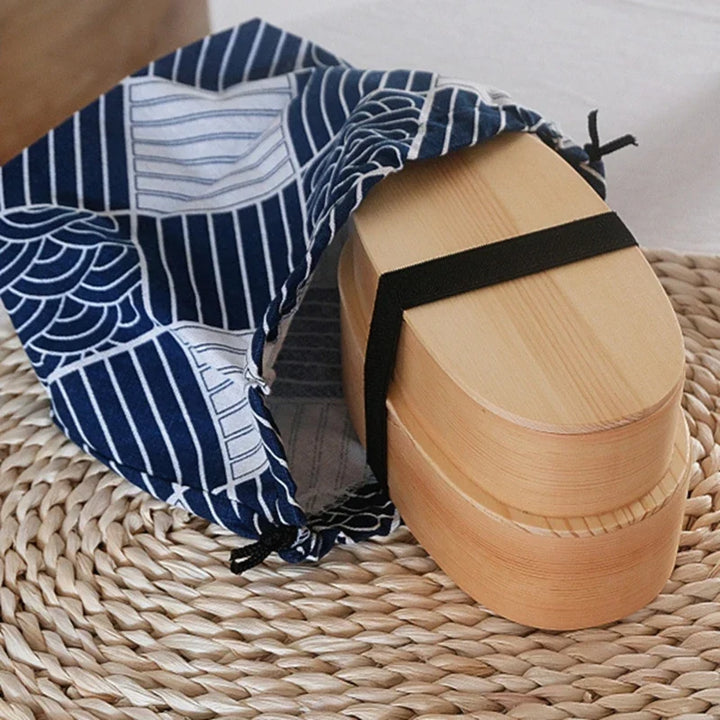 Wooden Japanese Style Bento Box Double-Layer Lunch Container for Workers &amp; Students