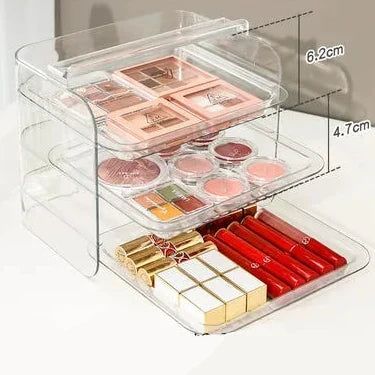 3 Layers Cosmetic Storage Box - Dustproof Makeup Organizer for jewellery, Skin Care, Desktop