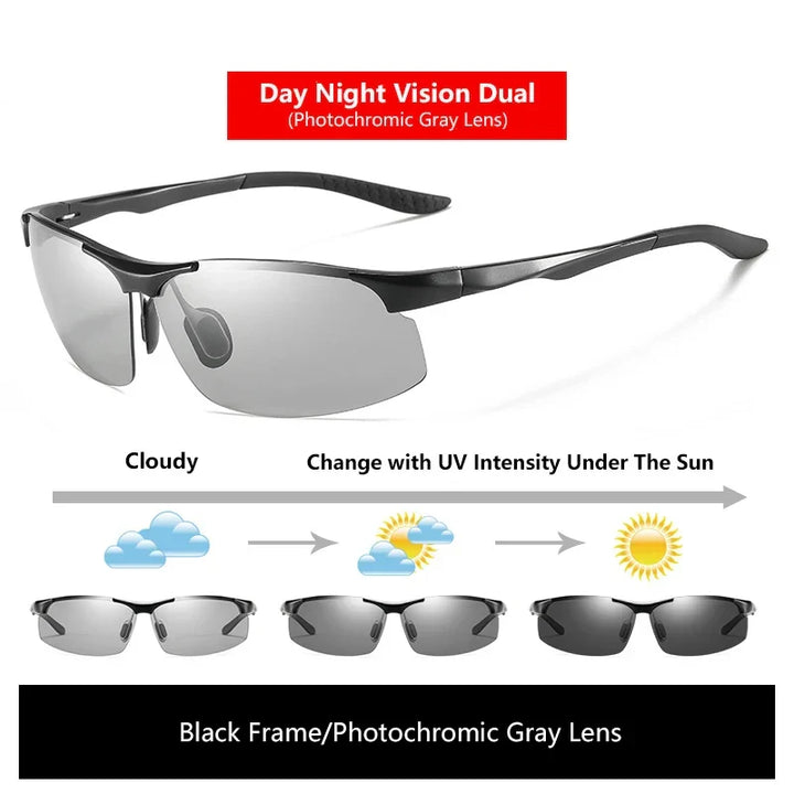 Sunglasses Photochromic Polarized UV400 Rimless Driving Glasses, Day Night Vision, Lightweight Frame VT2173