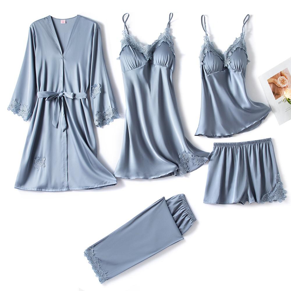 Silk Pajamas Set for Women, Adjustable Straps, Elegant Lace Design, Soft and Comfortable Sleepwear, Breathable Satin Fabric