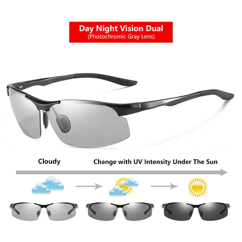 Sunglasses Photochromic Polarized UV400 Rimless Driving Glasses, Day Night Vision, Lightweight Frame VT2173