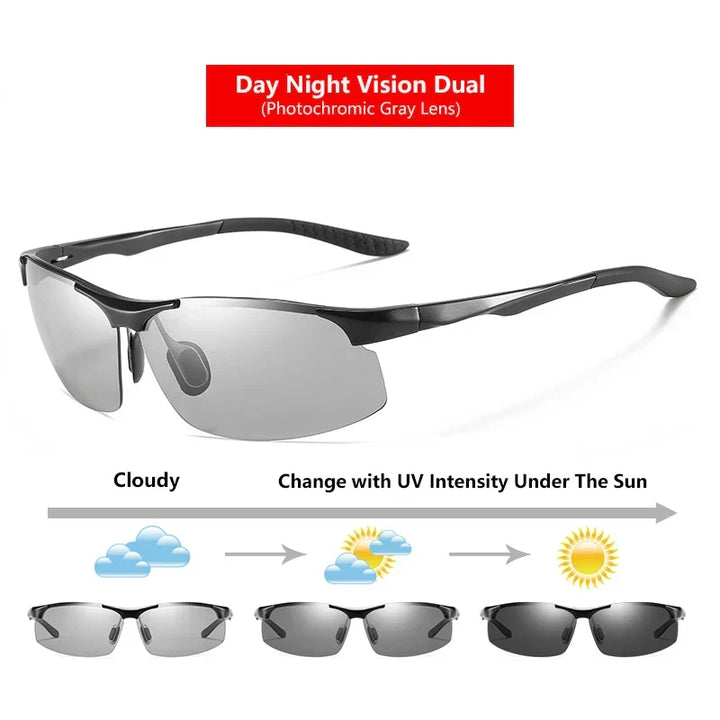 Sunglasses Photochromic Polarized UV400 Rimless Driving Glasses, Day Night Vision, Lightweight Frame VT2173