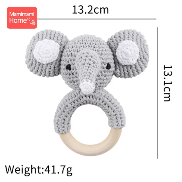 Wooden Crochet Baby Teether Rattle Toy, BPA-Free Infant Teething Toy for Newborns, Safe and Engaging Multi-Functional Design