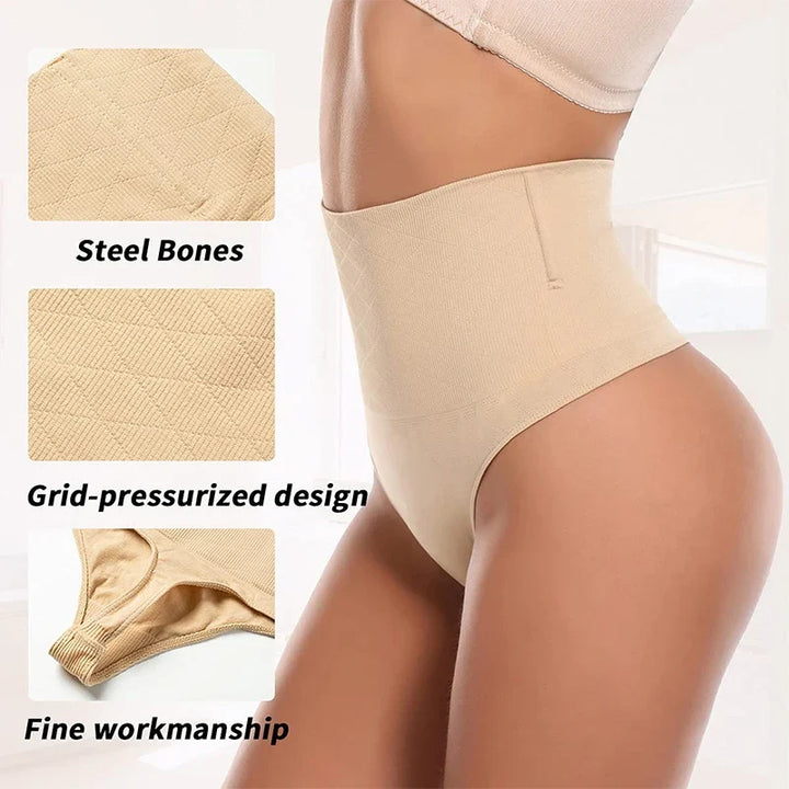 High Waist Tummy Control Thong Shapewear with Butt Lifter and Steel Bones for a Smooth Silhouette