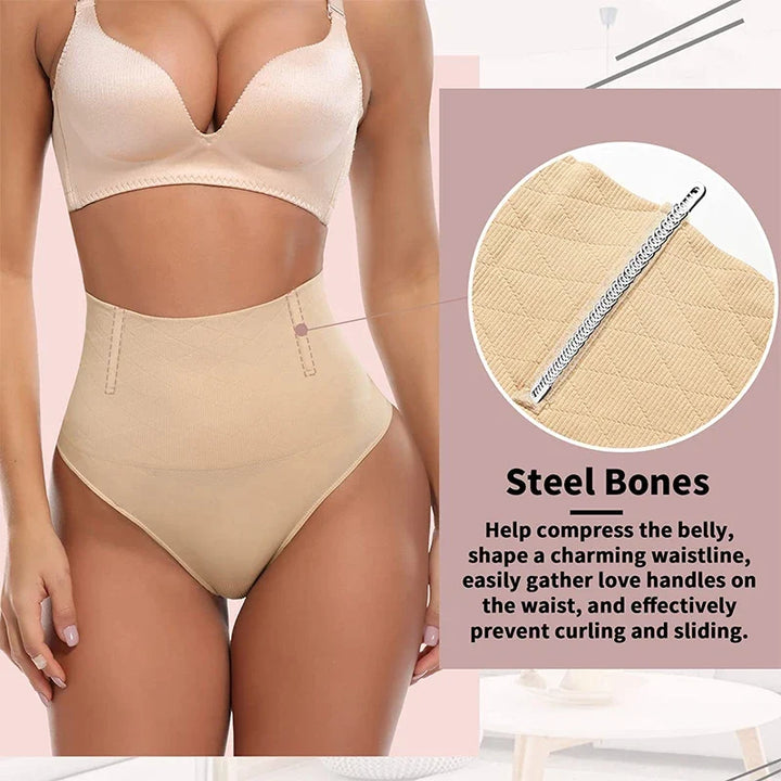 High Waist Tummy Control Thong Shapewear with Butt Lifter and Steel Bones for a Smooth Silhouette