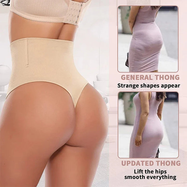 High Waist Tummy Control Thong Shapewear with Butt Lifter and Steel Bones for a Smooth Silhouette