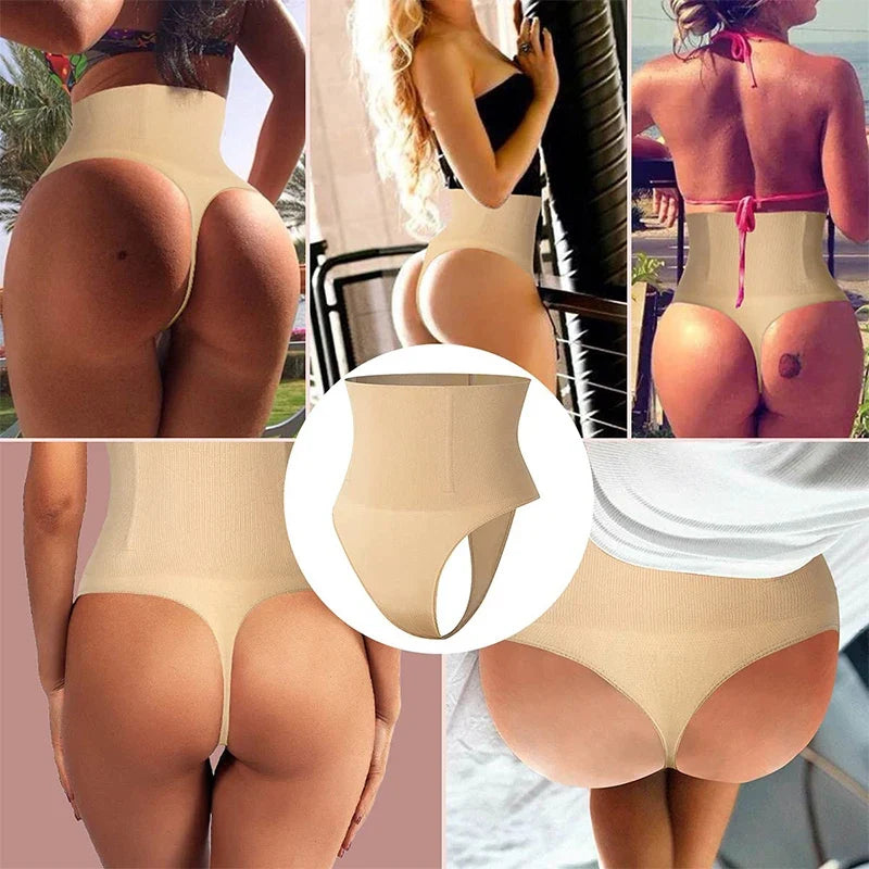High Waist Tummy Control Thong Shapewear with Butt Lifter and Steel Bones for a Smooth Silhouette
