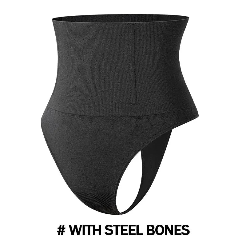 High Waist Tummy Control Thong Shapewear with Butt Lifter and Steel Bones for a Smooth Silhouette