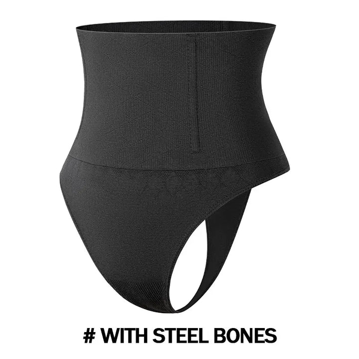 High Waist Tummy Control Thong Shapewear with Butt Lifter and Steel Bones for a Smooth Silhouette