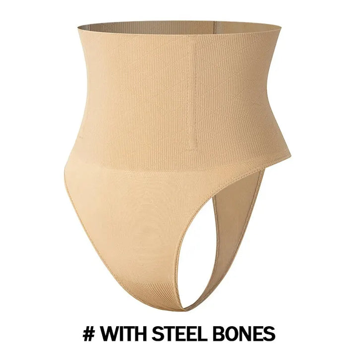 High Waist Tummy Control Thong Shapewear with Butt Lifter and Steel Bones for a Smooth Silhouette