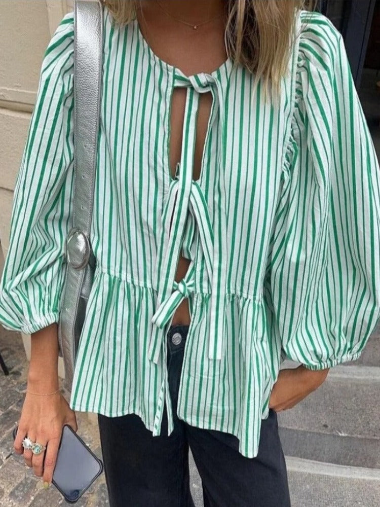 Striped Puff Sleeve Women&
