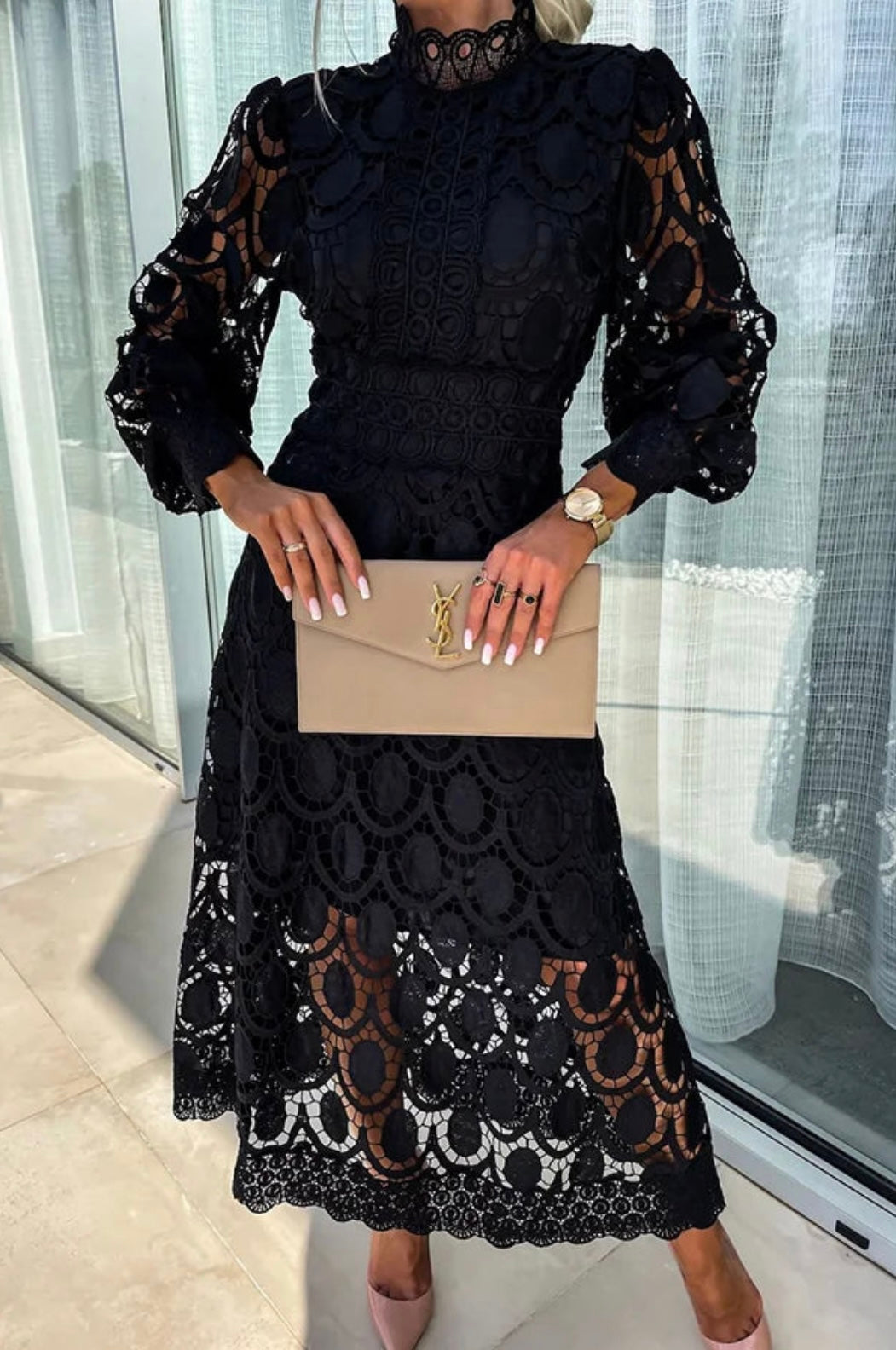 Elegant Midi Dress with Flattering Fit, Long Sleeve Design for Versatile Occasions - Perfect for Women
