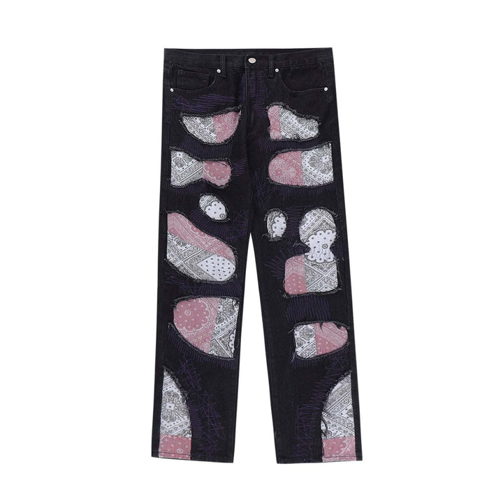 Unique Bandana Patchwork Jeans for Men and Women, Various Fits in Classic Blue Denim and Bold Black Wash