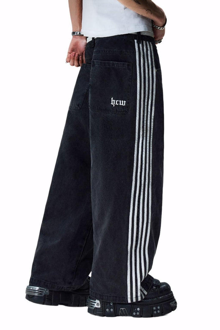 Wide Leg Jeans with Embroidered Cross Design, Unisex Y2K Style, Comfortable Baggy Fit, Sizes S to 3XL