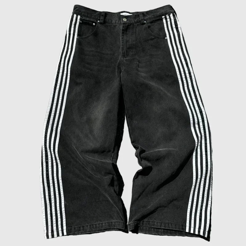 Wide Leg Jeans with Embroidered Cross Design, Unisex Y2K Style, Comfortable Baggy Fit, Sizes S to 3XL