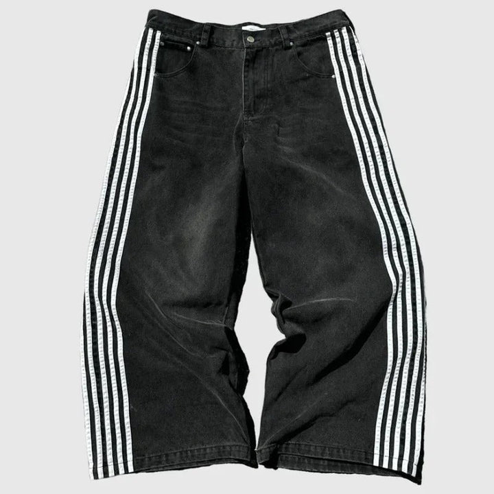 Wide Leg Jeans with Embroidered Cross Design, Unisex Y2K Style, Comfortable Baggy Fit, Sizes S to 3XL