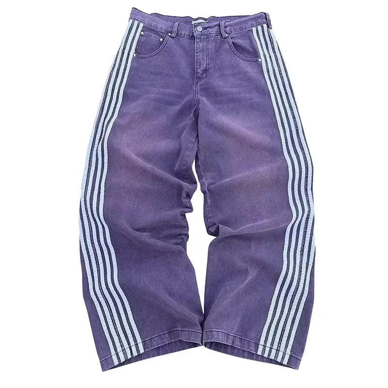 Wide Leg Jeans with Embroidered Cross Design, Unisex Y2K Style, Comfortable Baggy Fit, Sizes S to 3XL