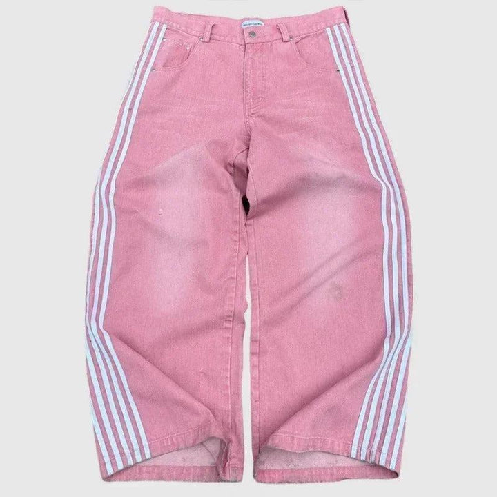 Wide Leg Jeans with Embroidered Cross Design, Unisex Y2K Style, Comfortable Baggy Fit, Sizes S to 3XL
