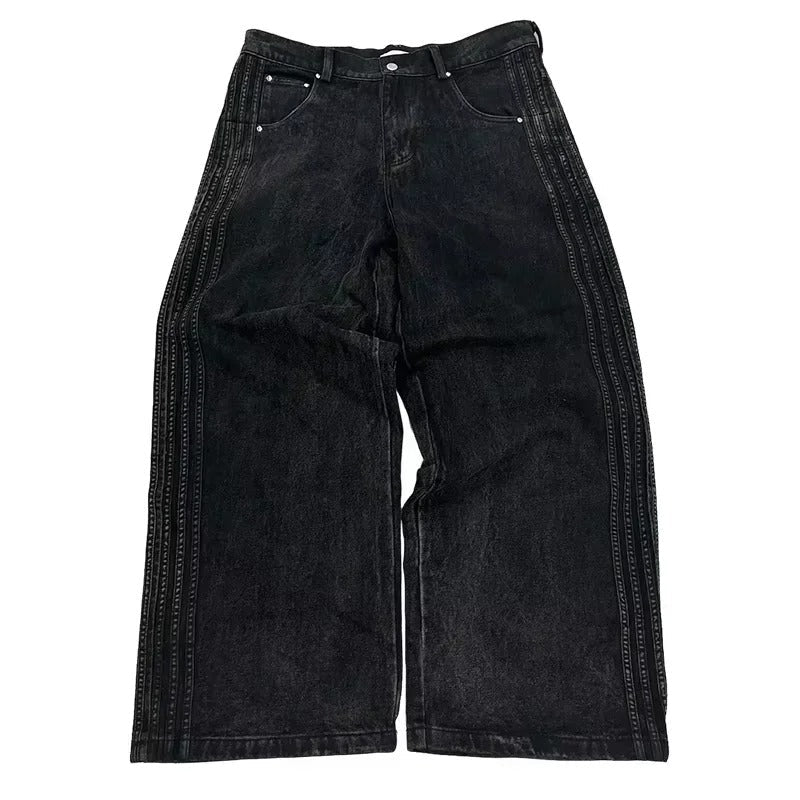 Wide Leg Jeans with Embroidered Cross Design, Unisex Y2K Style, Comfortable Baggy Fit, Sizes S to 3XL