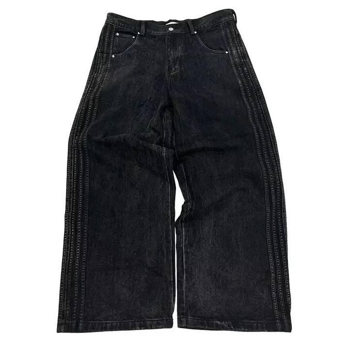 Wide Leg Jeans with Embroidered Cross Design, Unisex Y2K Style, Comfortable Baggy Fit, Sizes S to 3XL