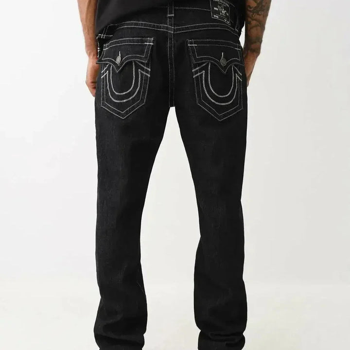 Black Y2K Jeans with White Stitching, Comfortable Fit, Regular Length, Versatile Style, 100% Cotton
