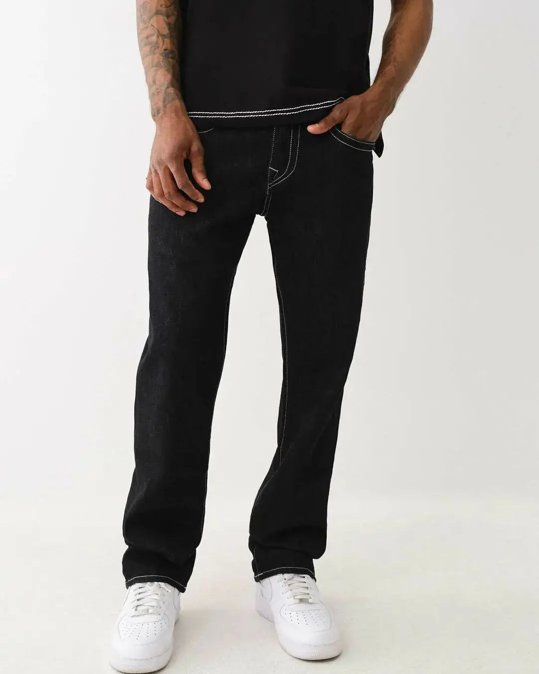 Black Y2K Jeans with White Stitching, Comfortable Fit, Regular Length, Versatile Style, 100% Cotton
