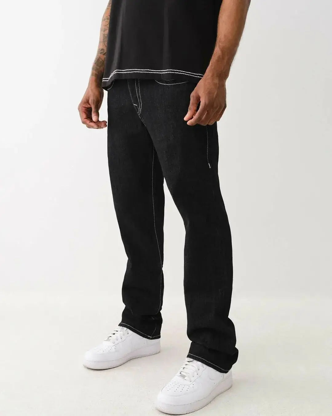 Black Y2K Jeans with White Stitching, Comfortable Fit, Regular Length, Versatile Style, 100% Cotton